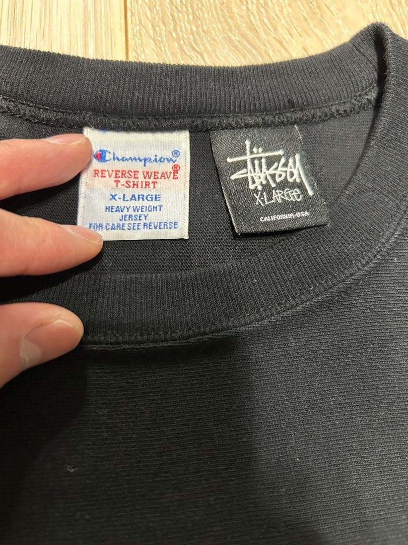 STUSSY チャンピオンコラボ　ブラック Tシャツ X-LARGE