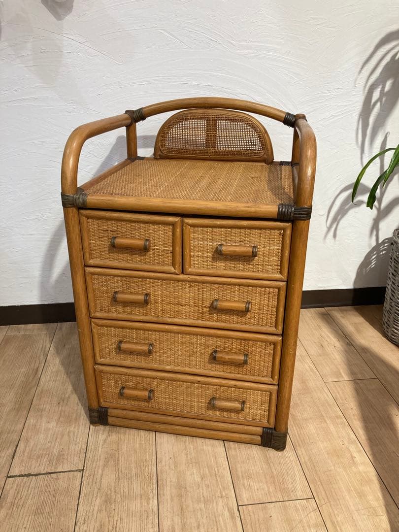 ラタン籐チェスト 家具 4段 タンス　レトロ アンティーク