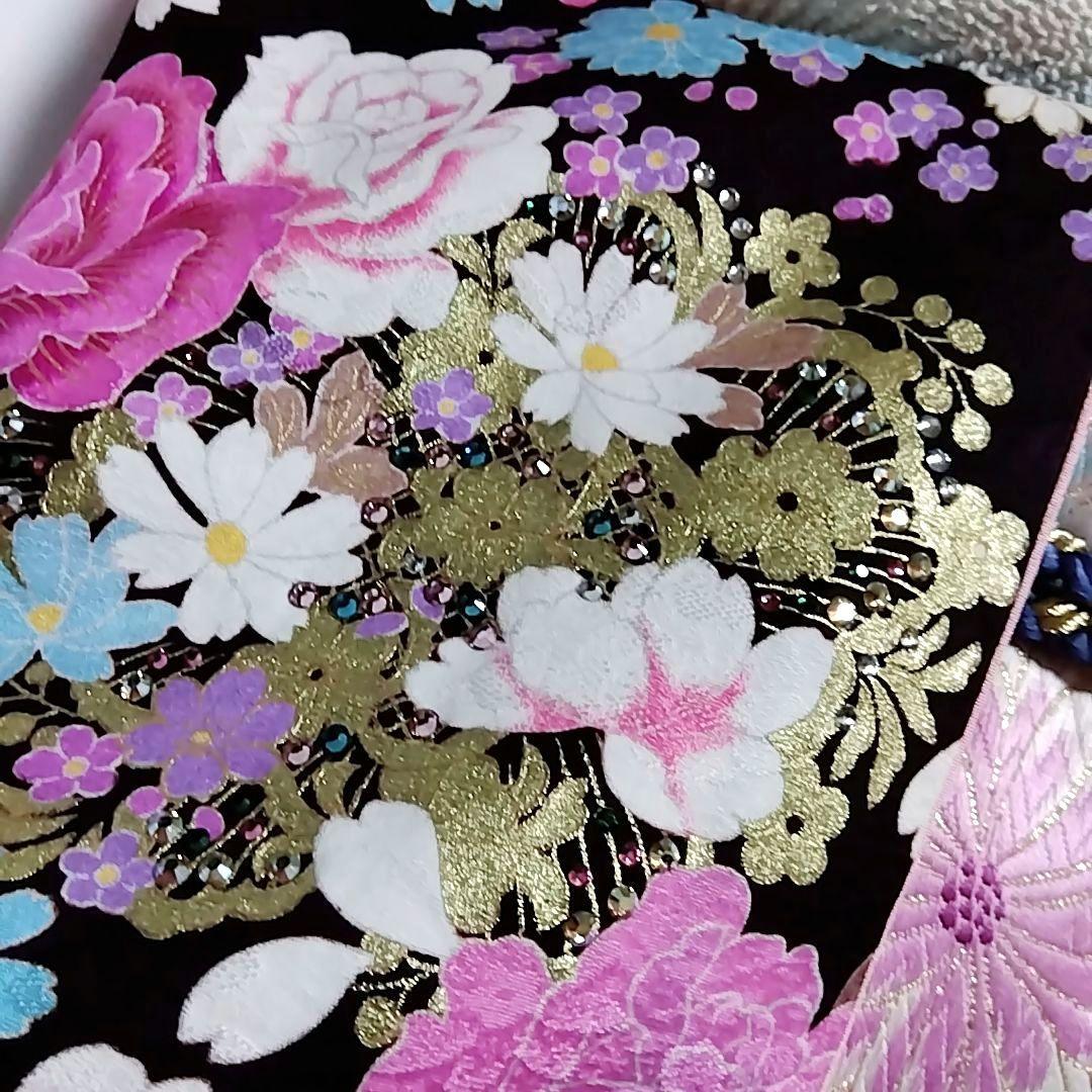 振り袖 フルセット 正絹 茶紫 地紋 重ね衿 振袖 刺繍