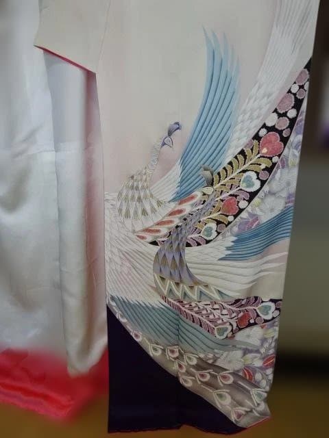 振り袖　正絹　辻が花孔雀柄　未使用品
