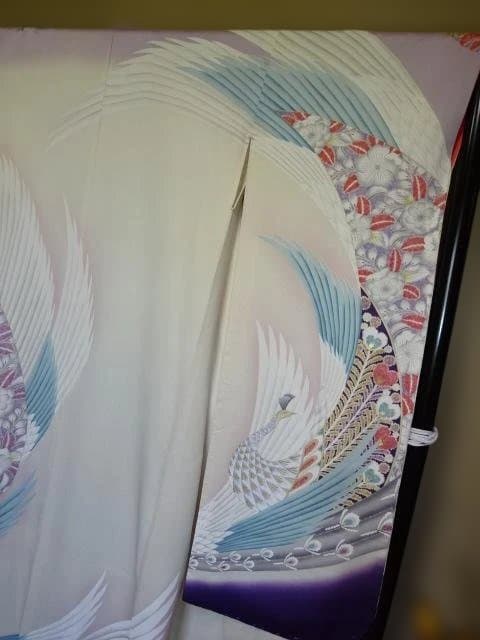振り袖　正絹　辻が花孔雀柄　未使用品