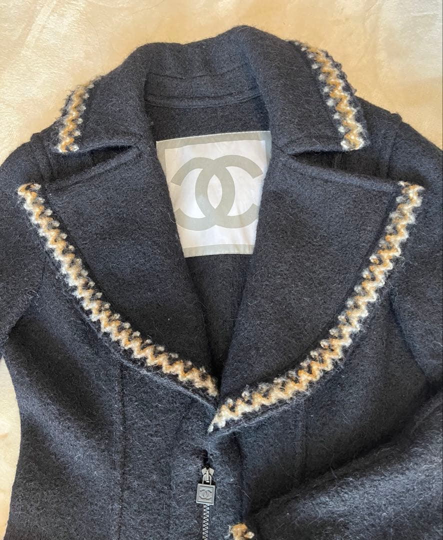 シャネル　CHANEL コート　ロング　黒　ブラック　CCマークS ロングコート