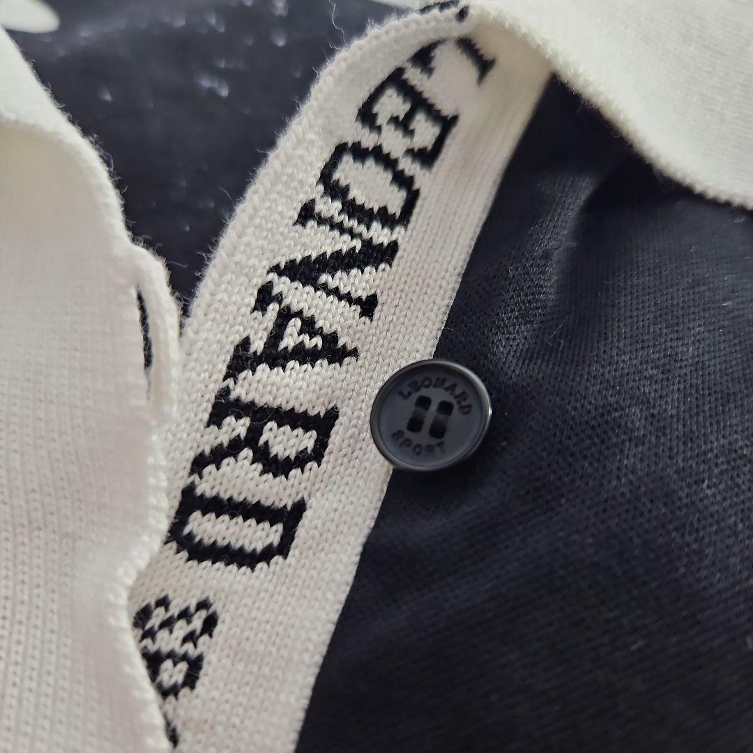 美品 LEONARD SPORT 長袖シャツ　白×黒　フラワー×ドット 38
