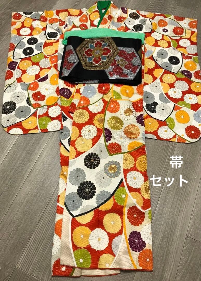 振袖 花柄　成人式　刺繍　着物　帯　セット　総柄　レトロ　袴　卒業　キモノ姫