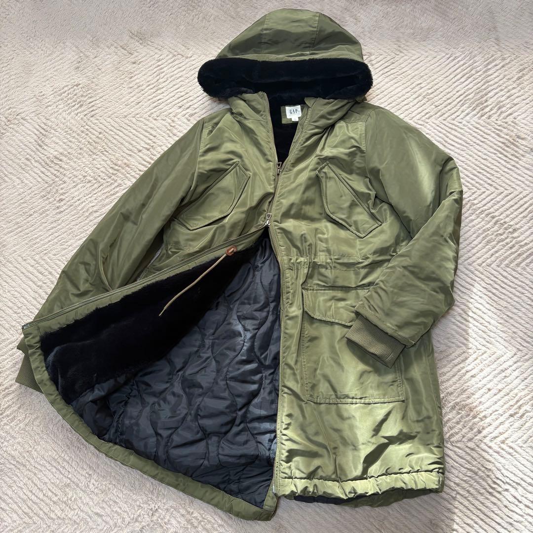 90〜00S ✨GAP フード付き　モッズコート オリーブ　ボア　キルティング