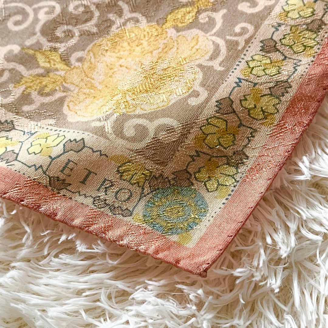 ⭐️SALE⭐ エトロ　ショール　ジャガード　ベージュ　牡丹　菊　シルク混ウール