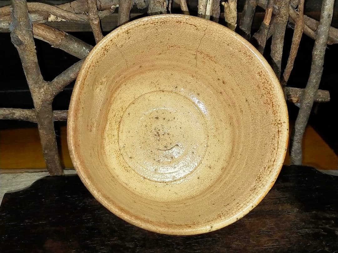 ♥値下げ！♥古萩　茶碗　ニュウ　窯ギレ　あり　仕覆　木箱付き　茶道具　骨董　古玩