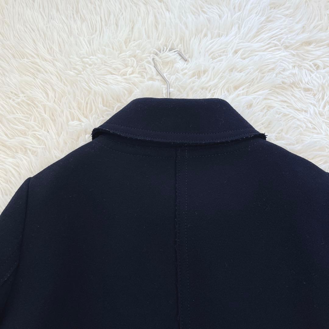 49AVジュンコシマダ ウール100 カットオフ ダブルピーコート ロング丈 紺