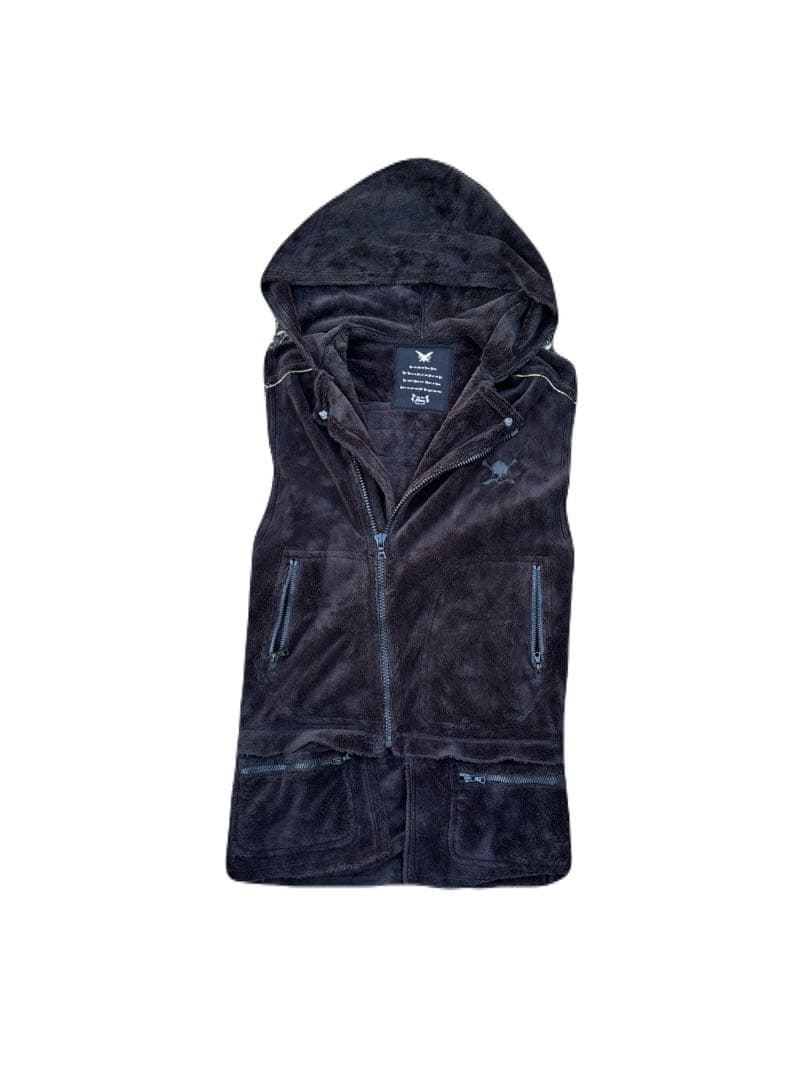 トップス 00s roen fleece long vest y2k scull logo