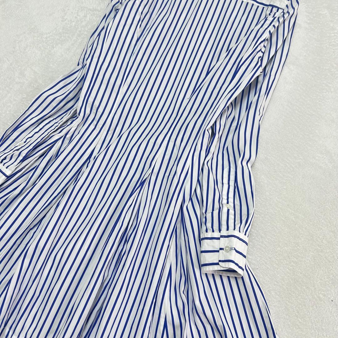 美品✨ポロラルフローレン　刺繍ロゴ　ストライプ　フレア　シャツワンピース　4