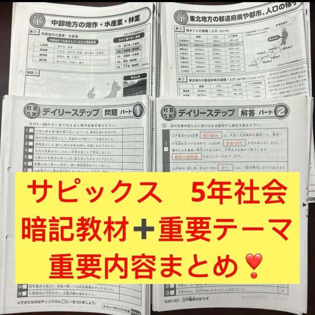 ⑤ サピックス　SAPIX 5年　社会　希少　通年重要内容まとめ❣️ フルセット