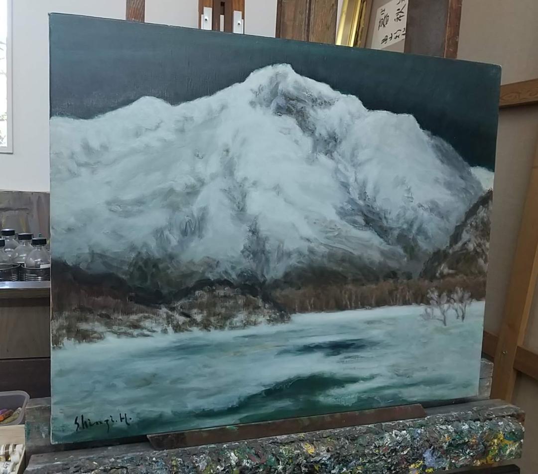 「凍る」2001 F15 絵画 油絵 油彩画 至仏山 尾瀬ヶ原