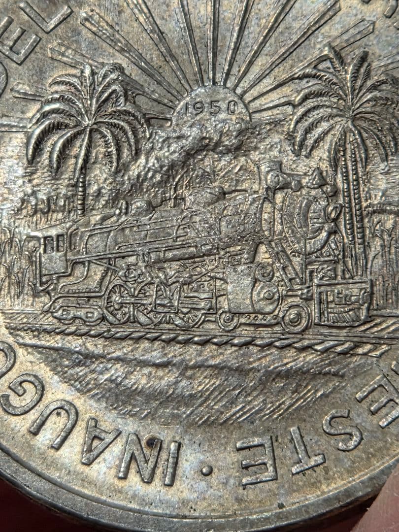BUTASAN(稀少)メキシコ合衆国　南東鉄道開設記念　5ペソ銀貨1950