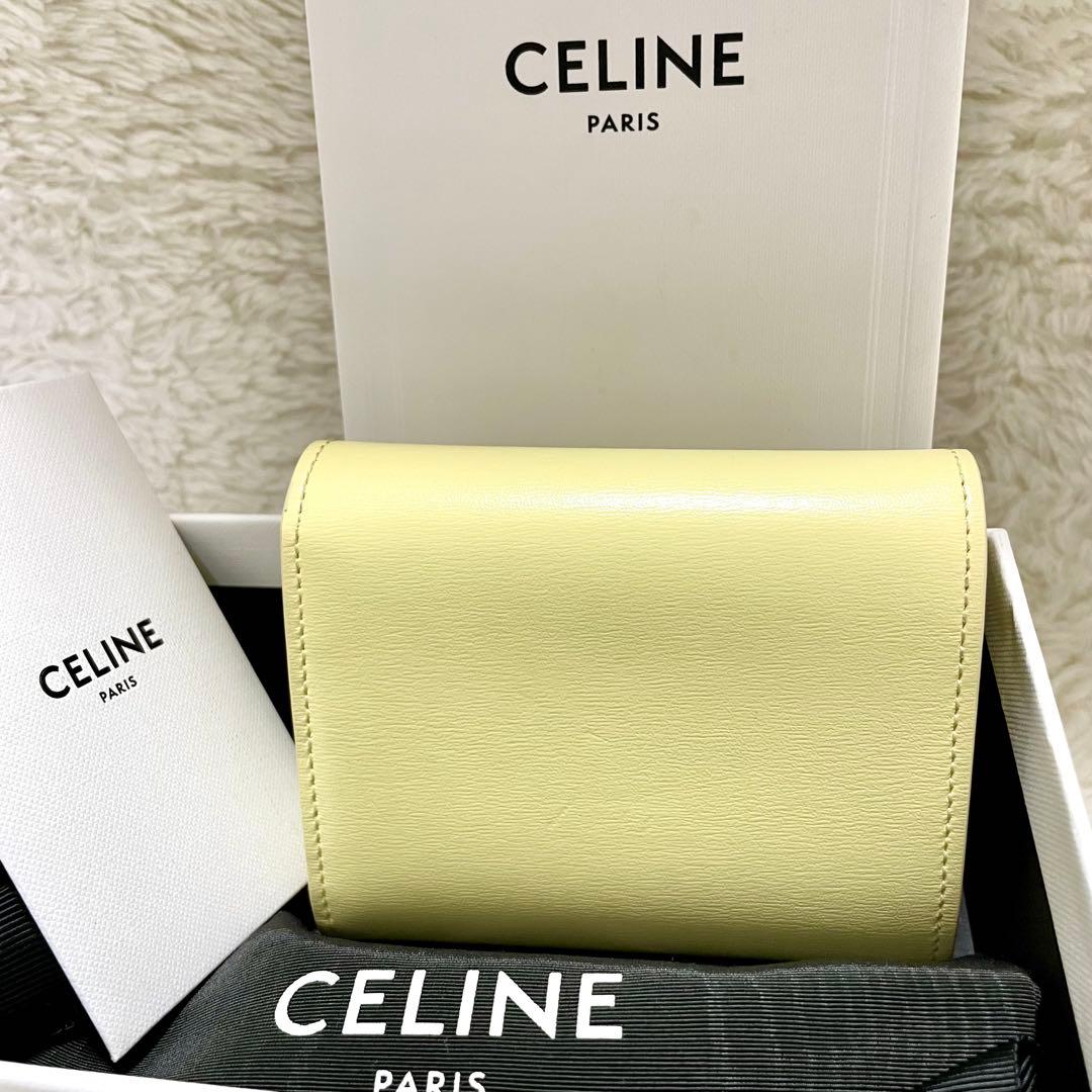 箱付 CELINE セリーヌ トリオンフ スモールフラップウォレット イエロー