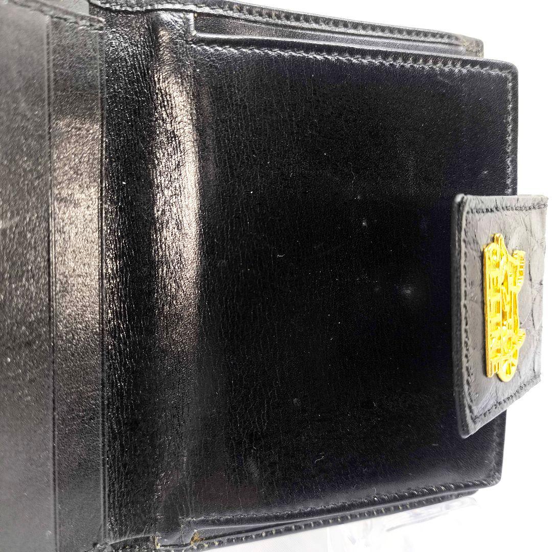 美品 セリーヌ 馬車 ガマ口 二つ折り財布 クロコ コンパクトウォレット 黒
