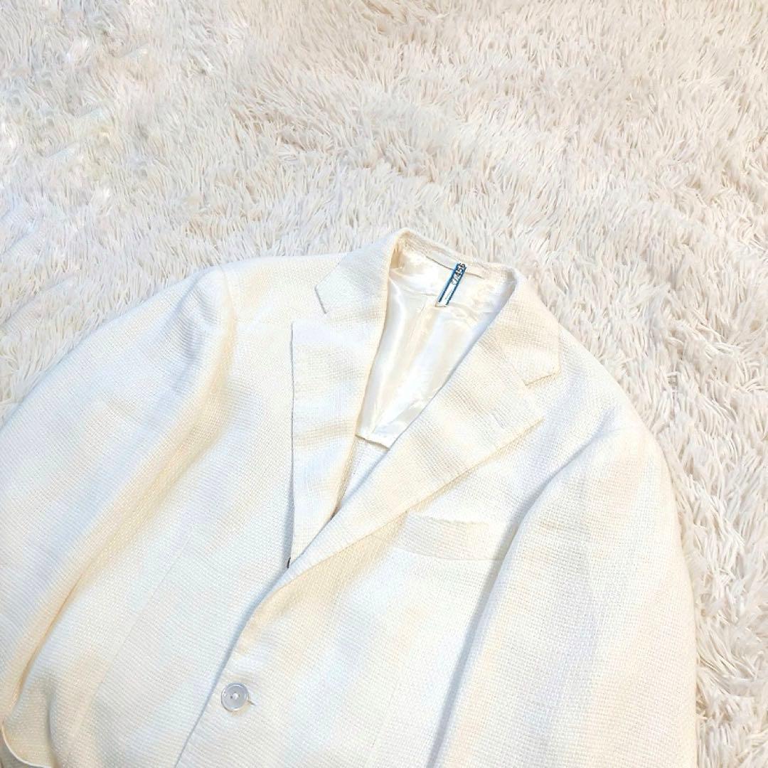 【リネン100%・美品】BEAMS F　テーラード　アイボリー　50　貝ボタン