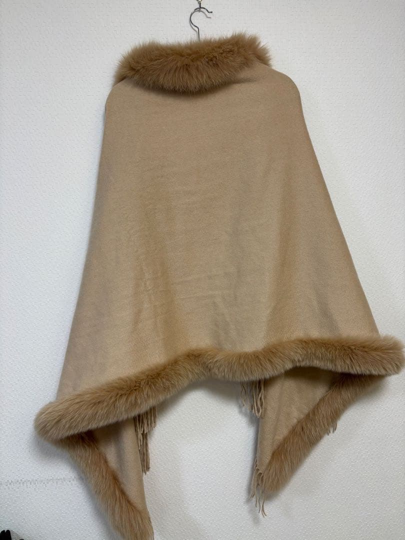 【美品】ポンチョ ストール カシミヤ フォックスファー ベージュ クレージュ