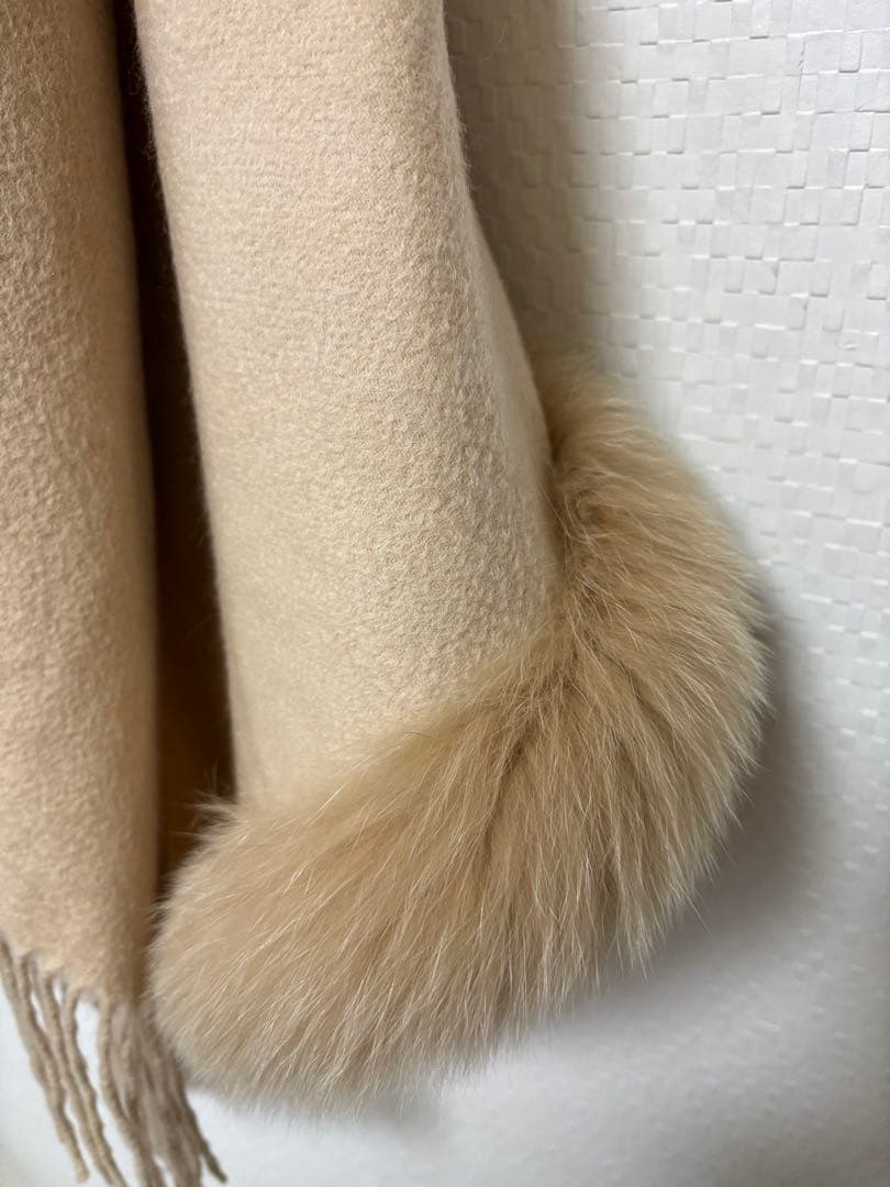 【美品】ポンチョ ストール カシミヤ フォックスファー ベージュ クレージュ