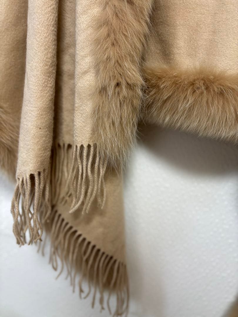【美品】ポンチョ ストール カシミヤ フォックスファー ベージュ クレージュ