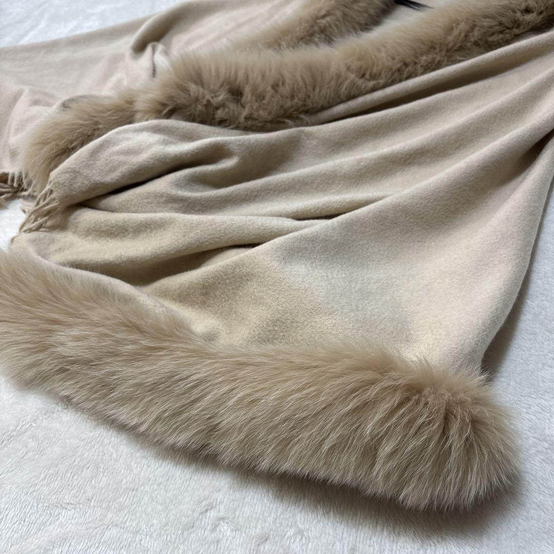 【美品】ポンチョ ストール カシミヤ フォックスファー ベージュ クレージュ