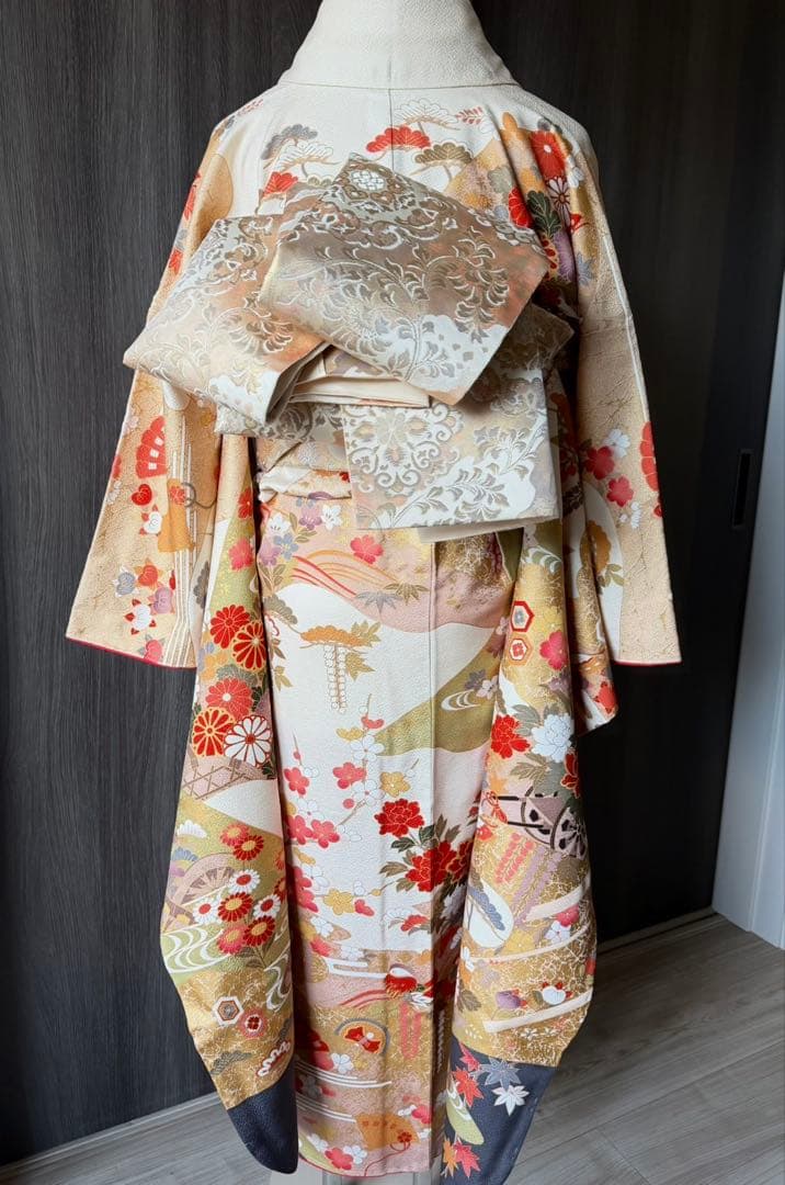 【極美品】正絹 振袖6点セット 金色の箔 白地 古典柄 フルセット可 No6/6