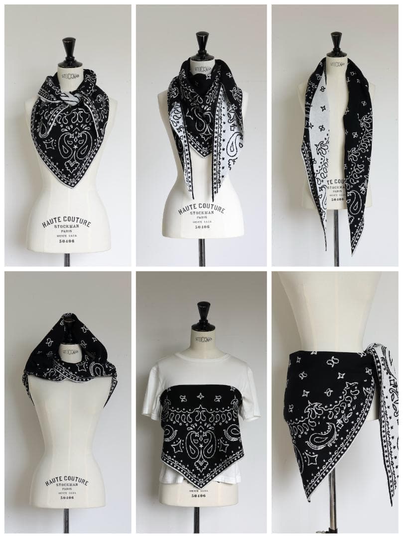 新品 即日発送 Gypsohila Paisley Knit Stole 白黒