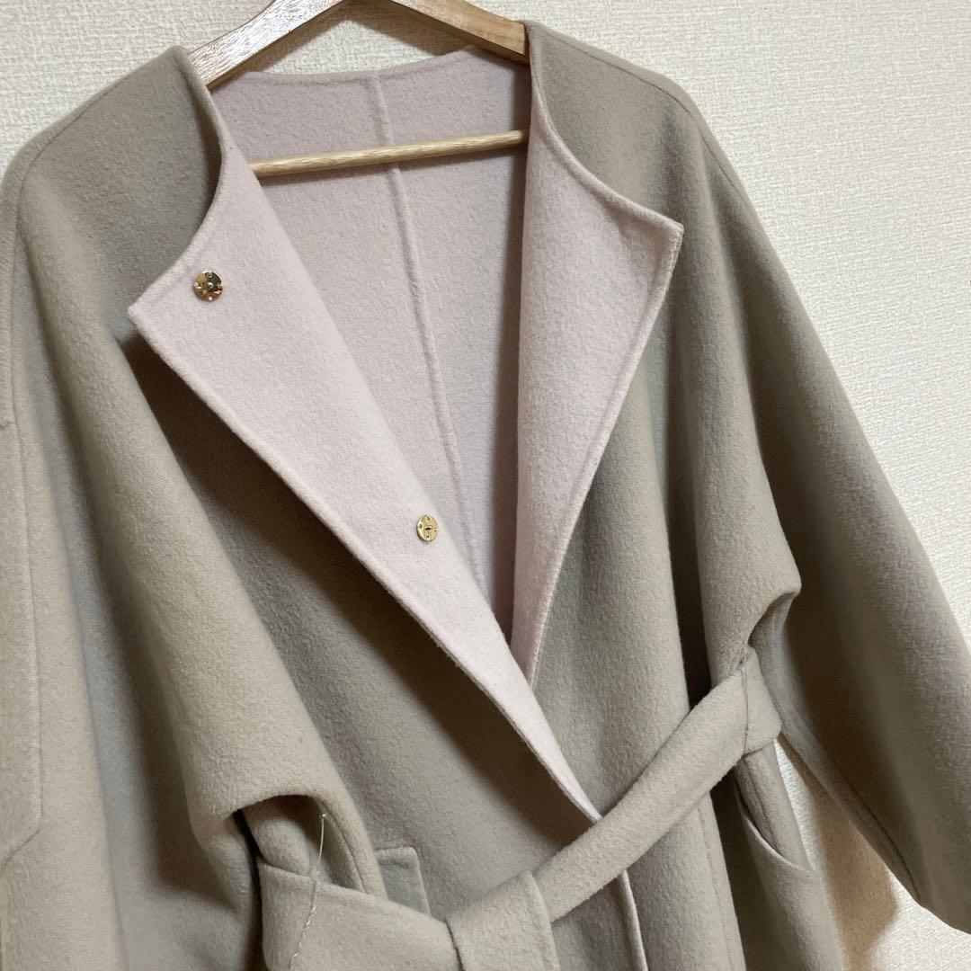 FRAY I.D ウールカシミヤ バイカラーリバーコート ベージュ×ピンク 0