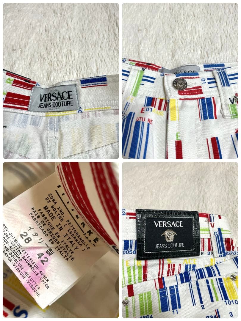 極美品 VERSACE メデューサ 金具 マルチカラー デニムパンツ アート柄