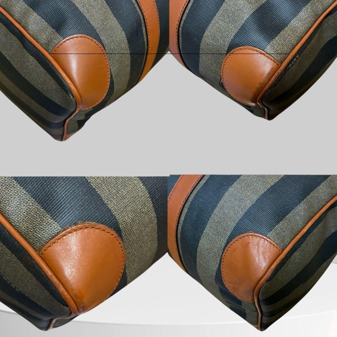 美品 FENDI フェンディ ペカン ボストンバッグ 南京錠 PVCレザー 黒茶