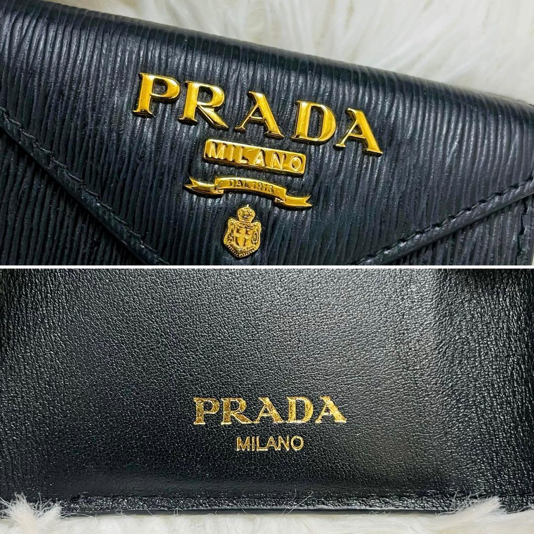 極美✨PRADA 三つ折り財布 ヴィッテロムーブ シボ革 レザー 黒