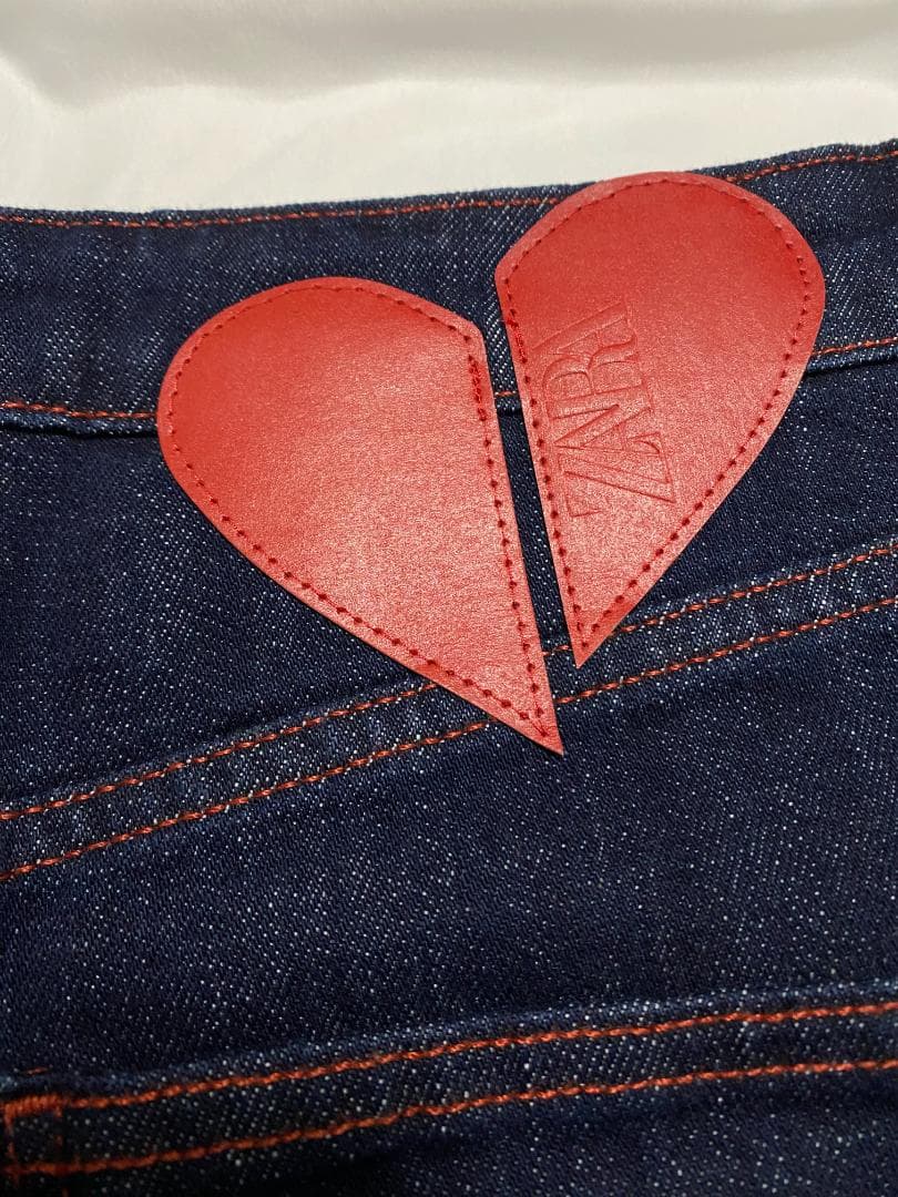 【ZARA】 ミディ丈デニムスカート ハート ブルー M