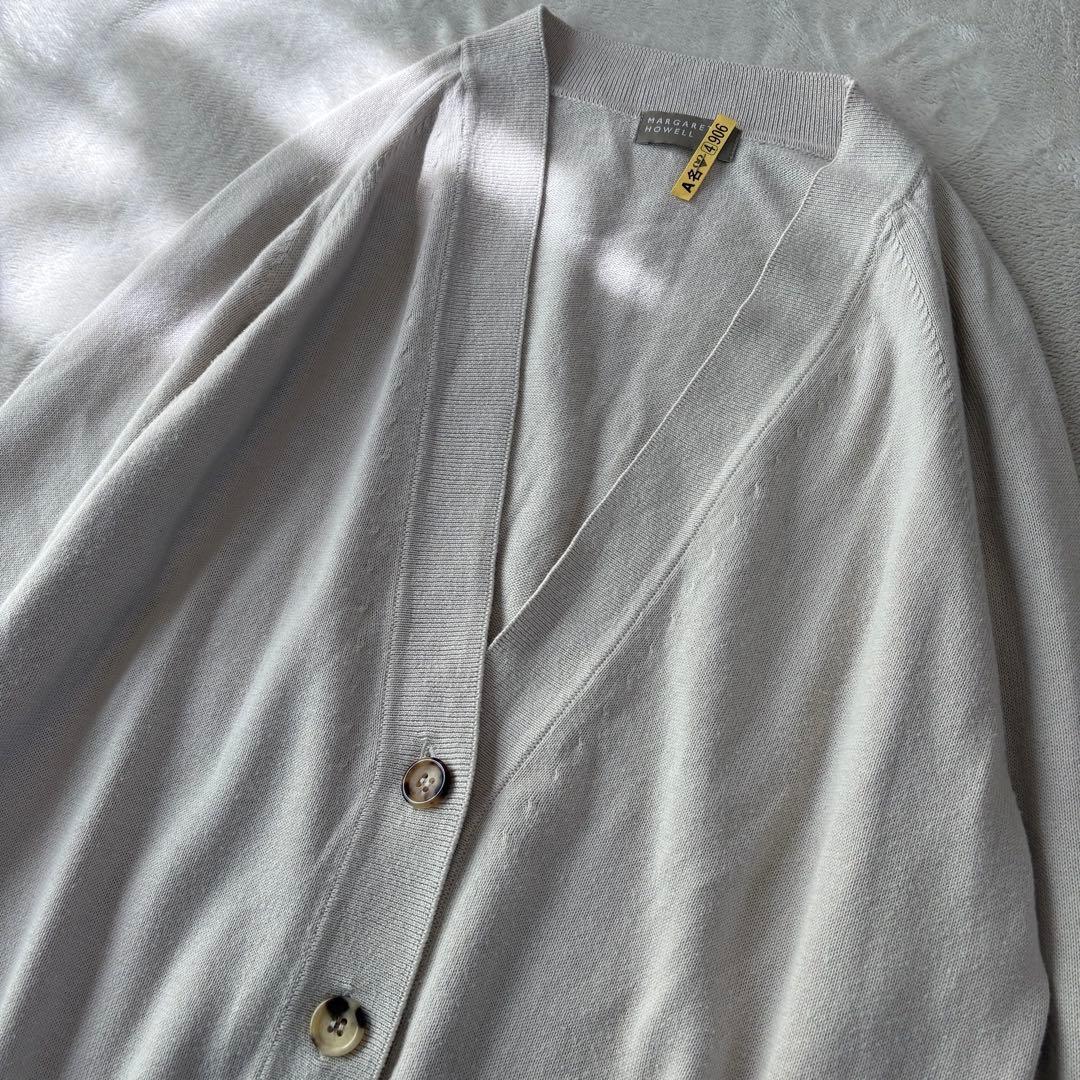 【カシミヤ混】マーガレットハウエル　コットンカシミヤ　カーディガン　グレージュ