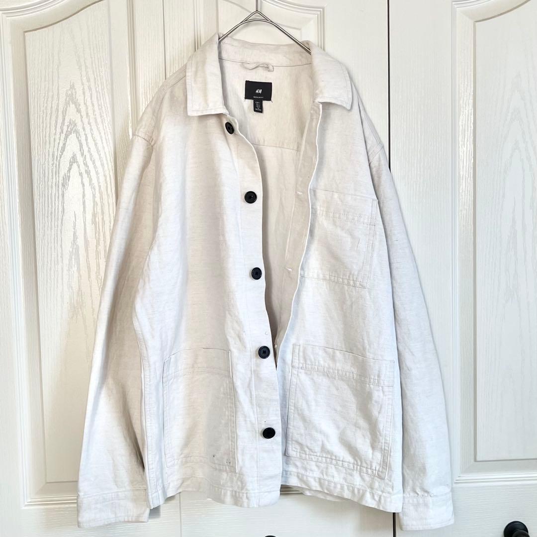  リネン混 カバーオール コットン麻 ジャケット XL オーバーサイズ