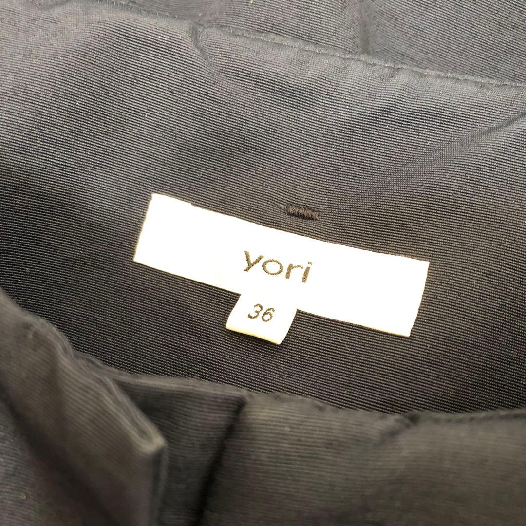 yori サイドフレアカラーコート 36 ネイビー ノーカラー アシンメトリー