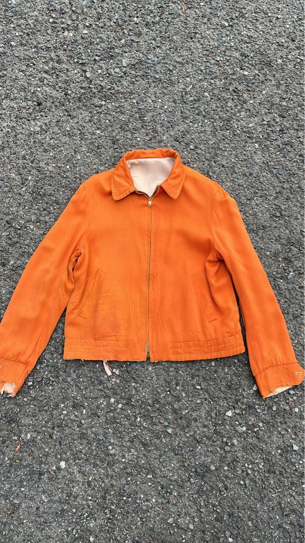 【50s】 レーヨンギャバジン ジャケット カスリ リバーシブル オレンジ
