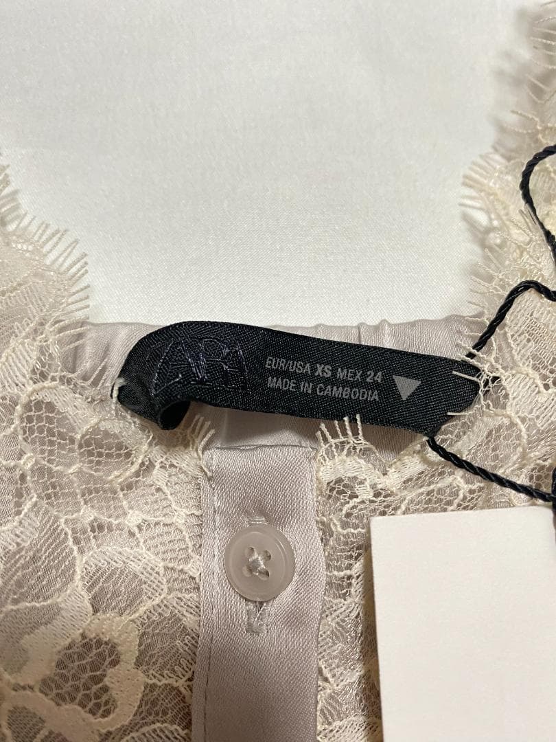 ザラ サテン レースキャミソール パールグレー XS ZARA