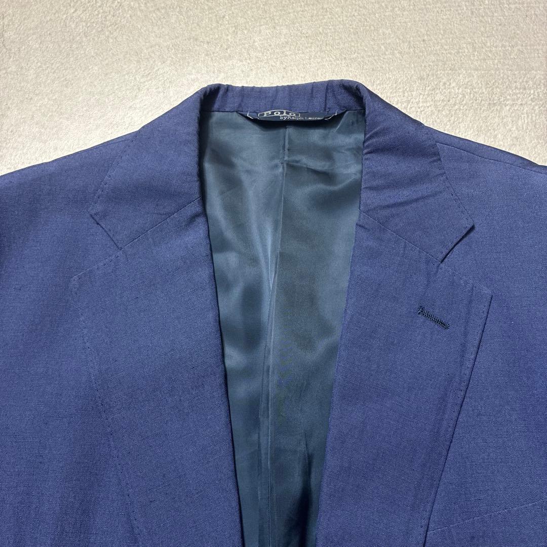 専用90s POLO RALPH LAURENリネンスーツジャケットブルーA6ラ