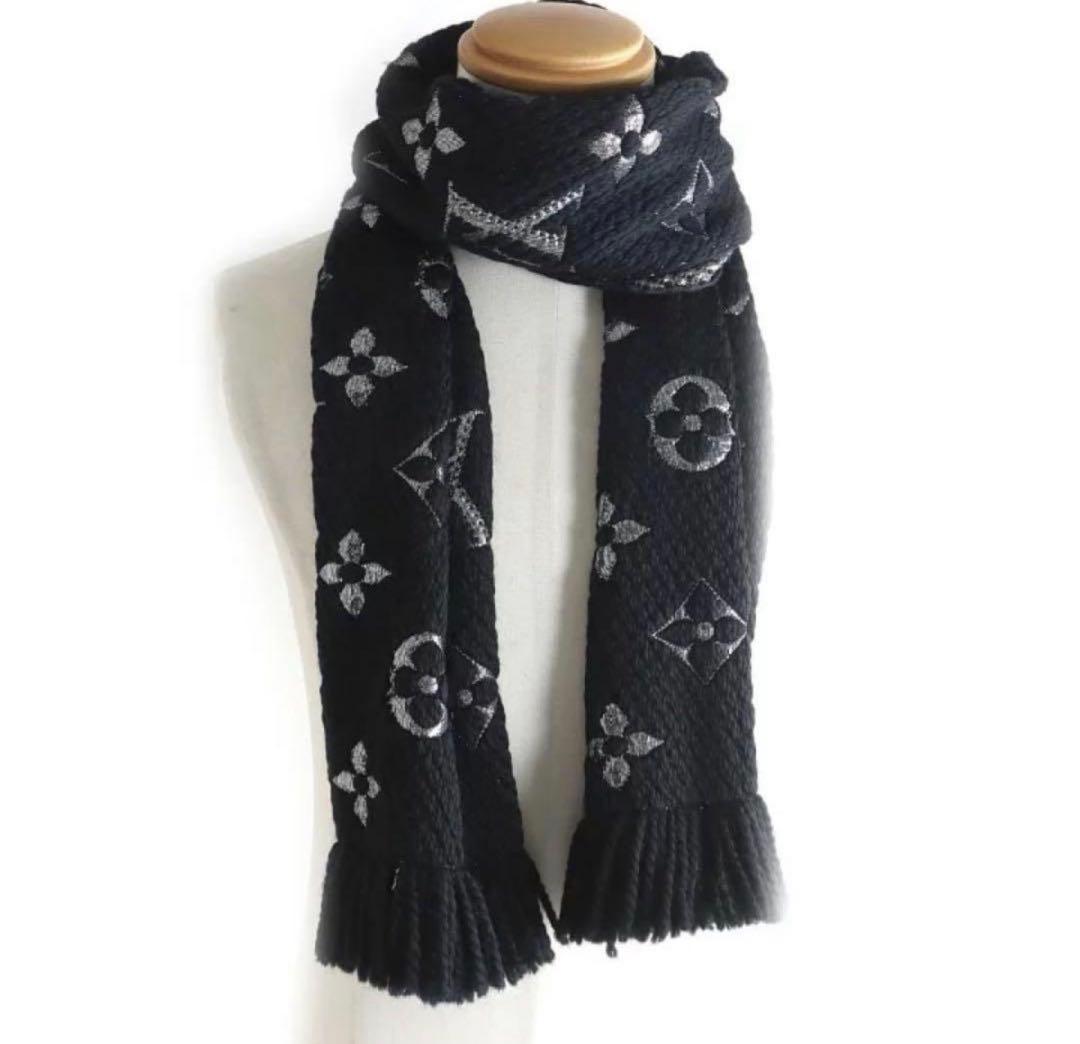 新品　LOUIS VUITTON マフラー シルバー&ブラック　モノグラム