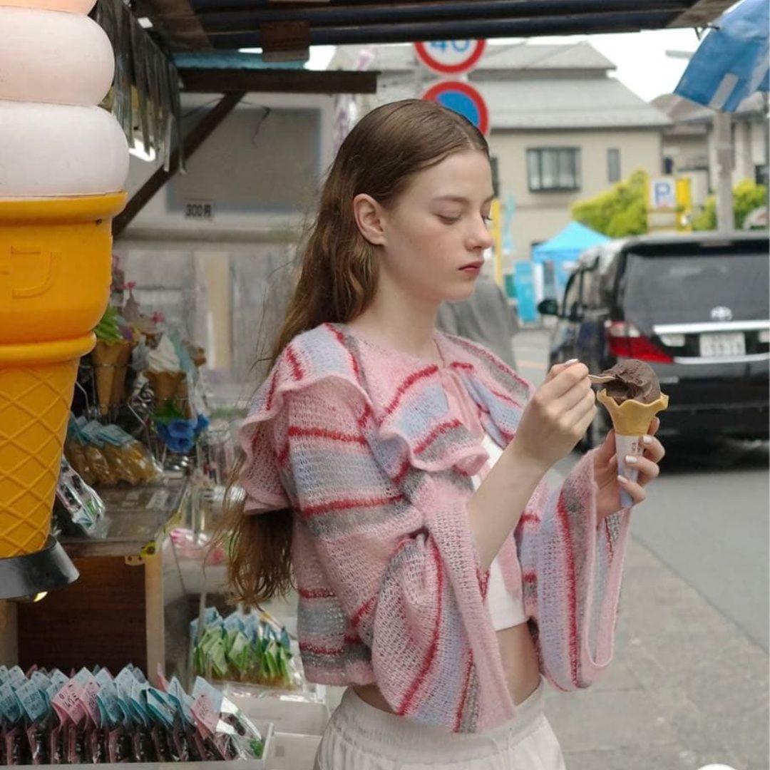 poppy あさぎーにょさん LOW GAUGE BORDER KNIT ピンク