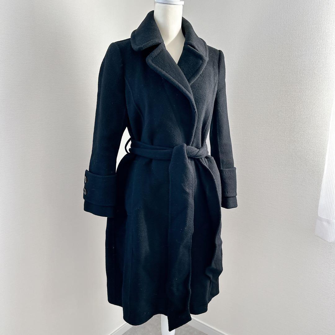 グレースコンチネンタル　ロングコート　カシミヤ混　ブラック　Aライン　ベルト　M