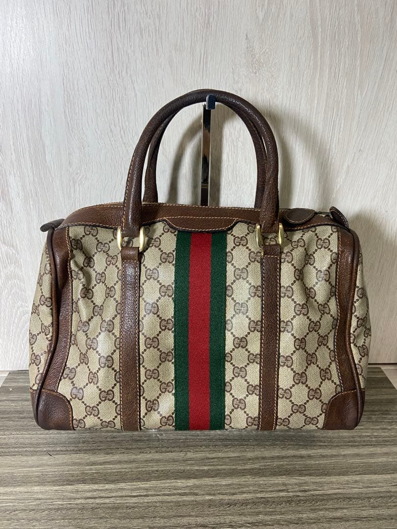 GUCCI ボストンバッグ　シェリーライン　GG スプリーム　レザー