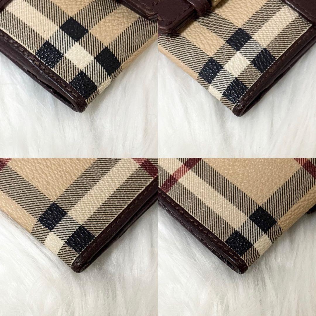 【極美品】BURBERRY レザー 2つ折り財布 ノバチェック ゴールド金具