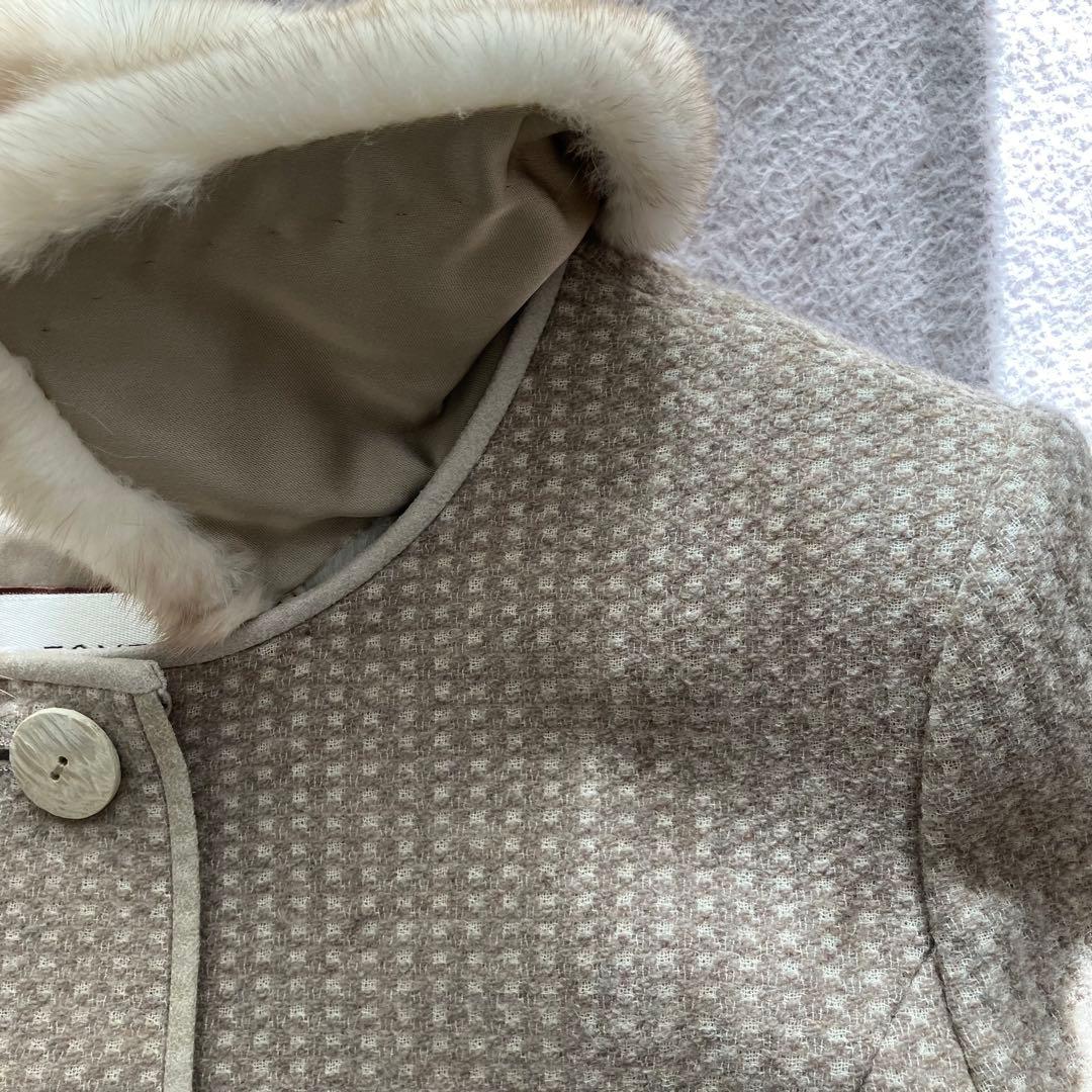 美品　FOXEY フォクシー　ミンク襟付きノーカラージャケット
