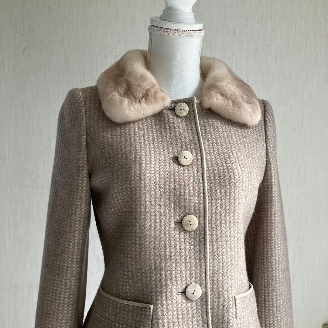 美品　FOXEY フォクシー　ミンク襟付きノーカラージャケット