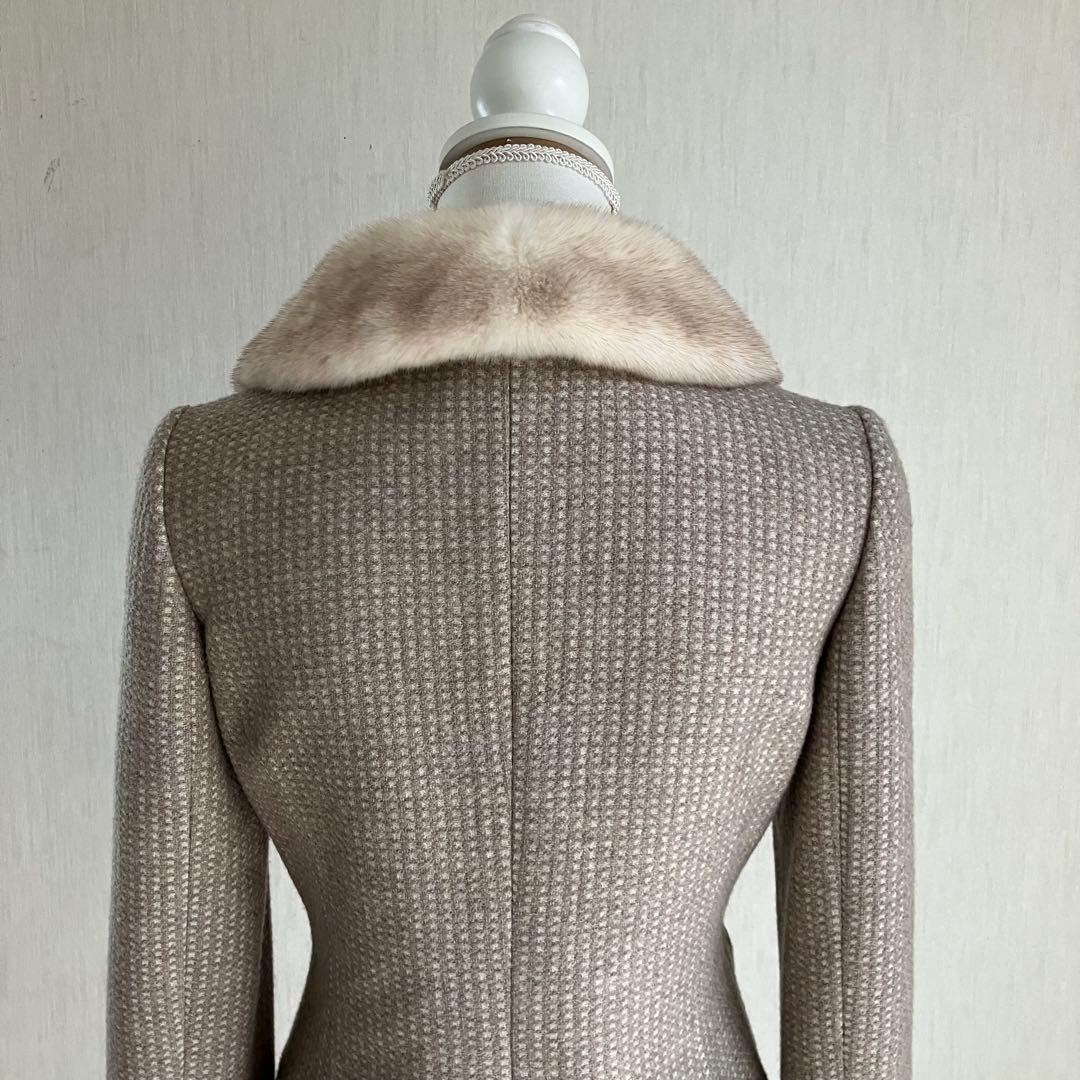 美品　FOXEY フォクシー　ミンク襟付きノーカラージャケット
