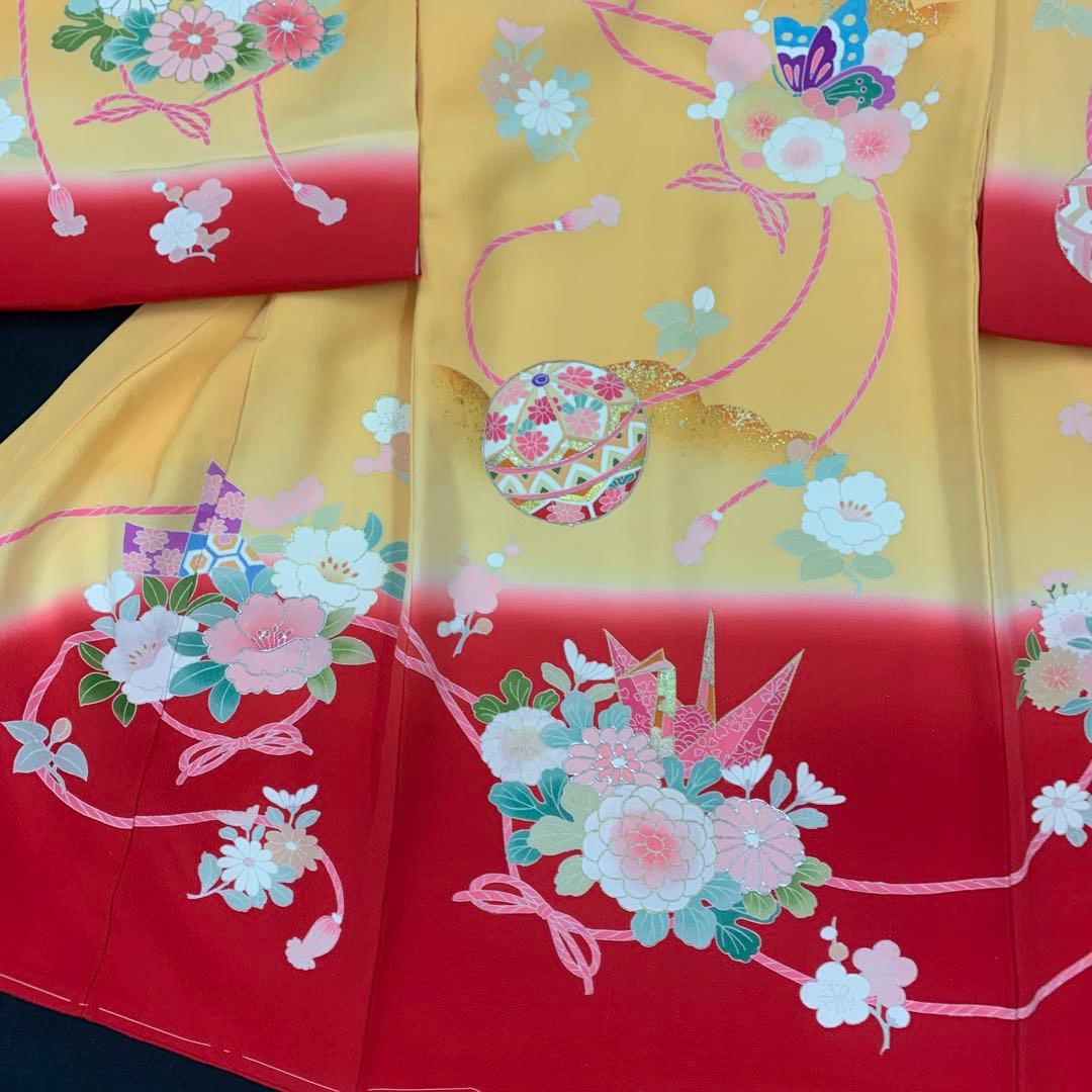 最高級☆未使用品正絹産着京友禅手描き美術、特撰本金、祝い四季花車古典上品まり文