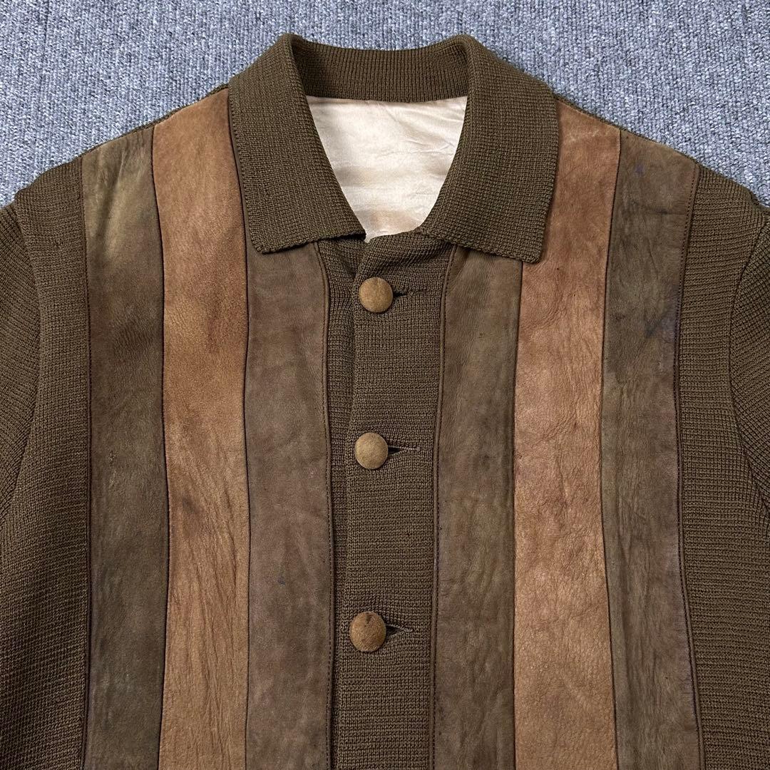 70s silton レザー切り替え ニットジャケット ビンテージ 古着