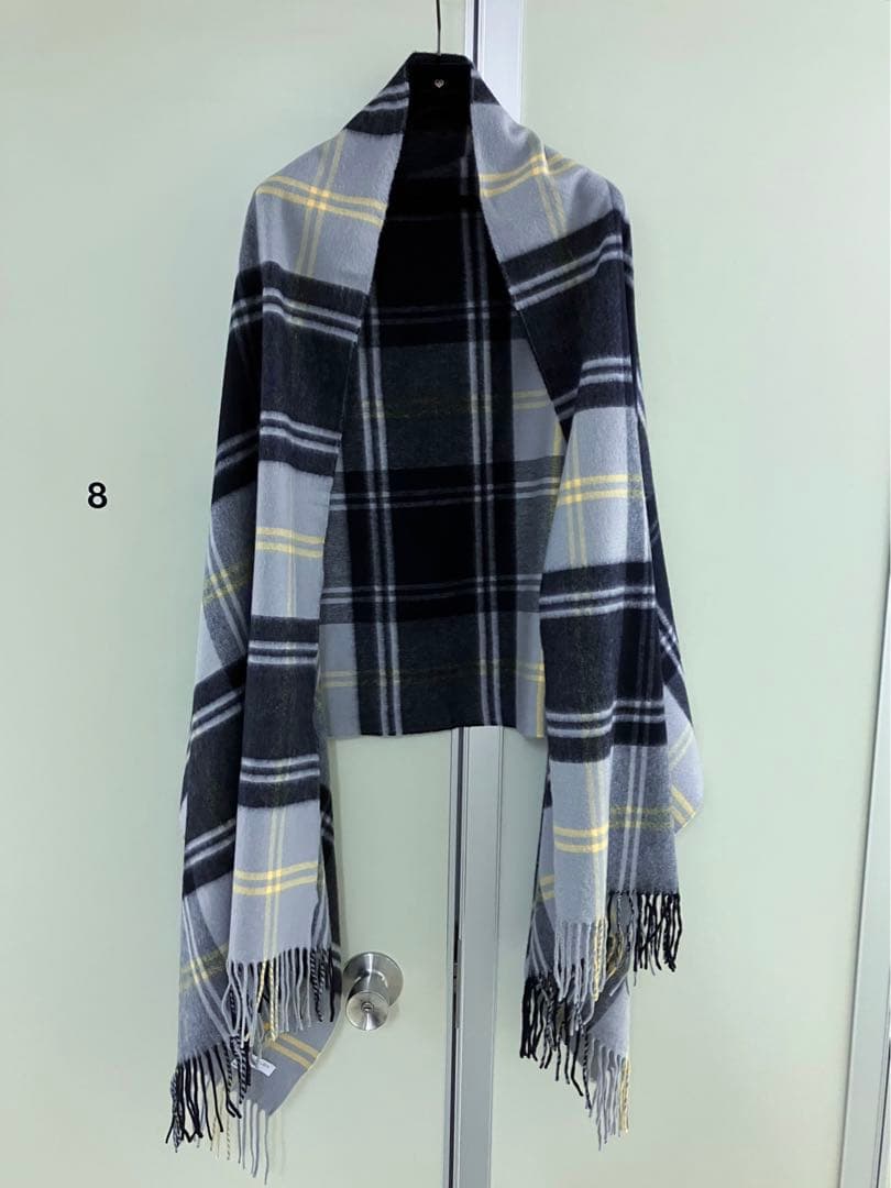 〓JOHNSTONS OF ELGIN〓グレー×黒 カシミヤ 大判ストール