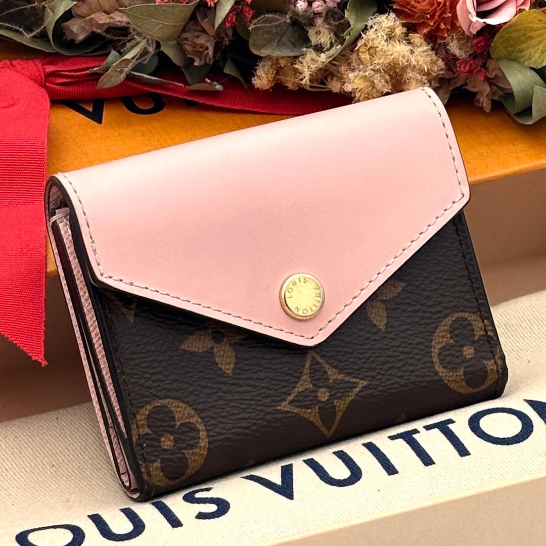 ルイヴィトン モノグラム ポルトフォイユ ゾエ ピンク ローズ 三つ折り 財布