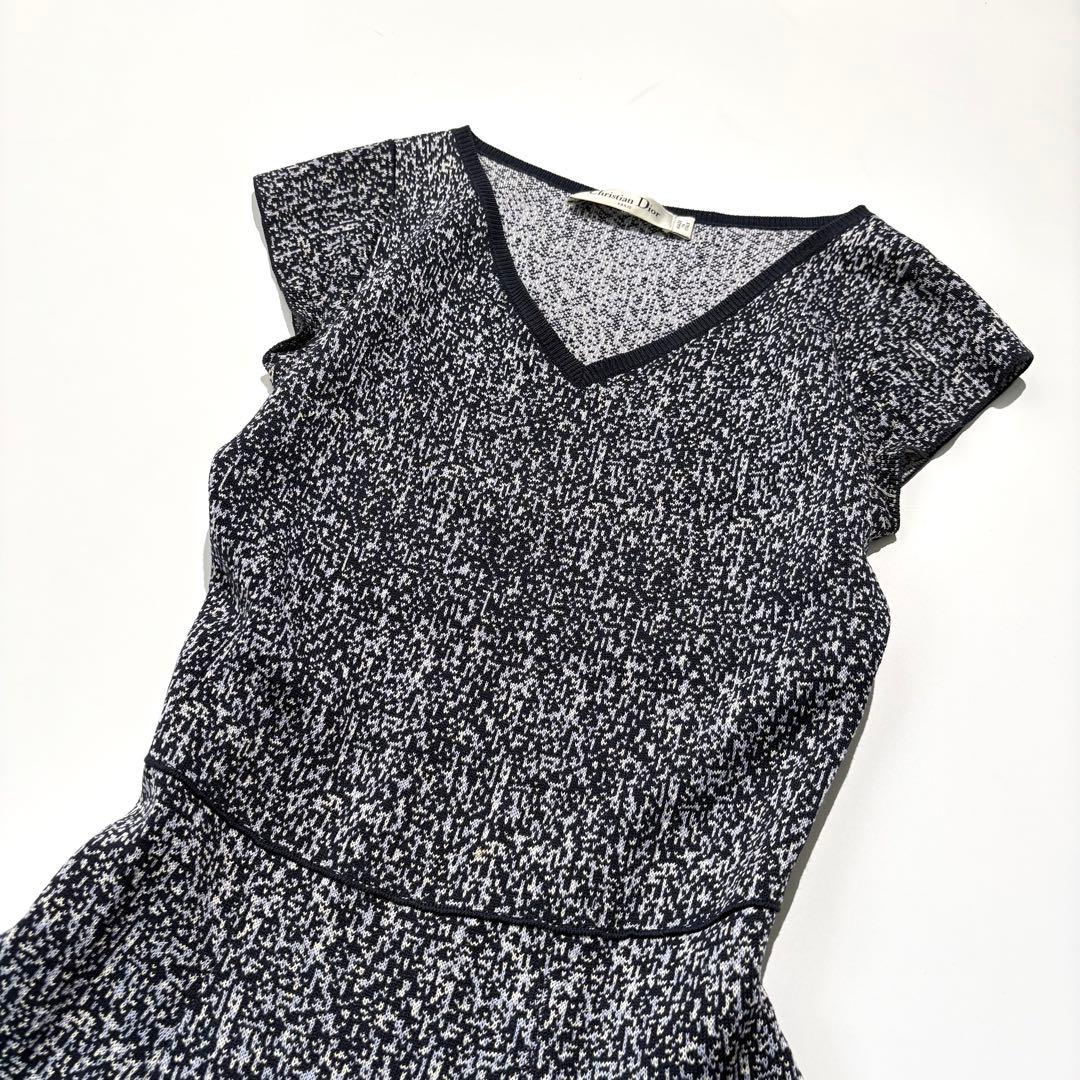 【極美品】Christian Dior ニットワンピース フレア ネイビー 40